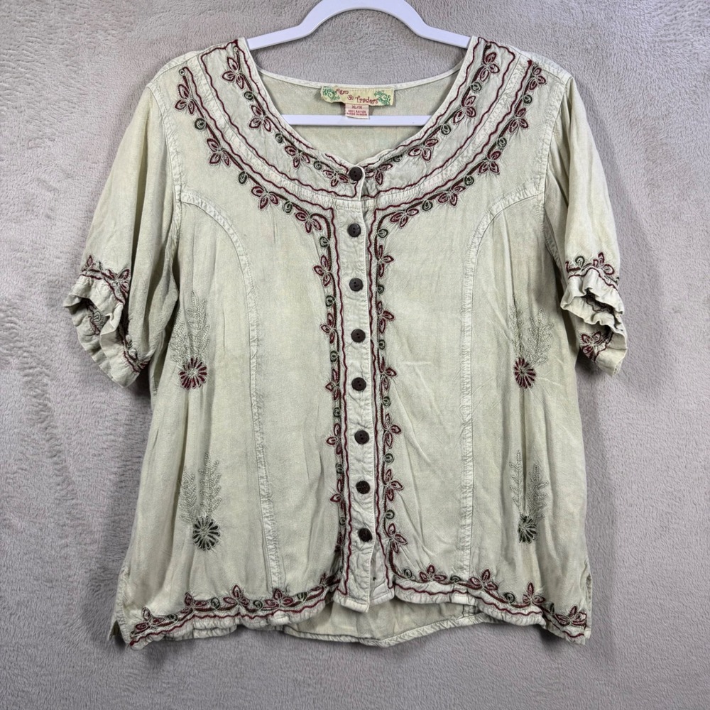 Agan Traders Blouse Womens XL Embroidered Boho Festival Relaxed Top